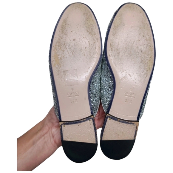 Gucci Princetown Size 37.5 US 7.5 Leather Mule Silver Glitter Slipper - Picture 8 of 9